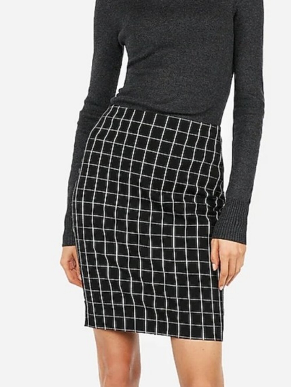 Express NWT Lined Black Pencil Skirt with White Windowpane Grid Misses Size 2